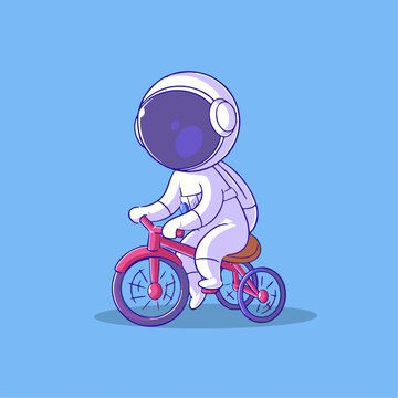 可爱宇航员自行车Q版儿童插画