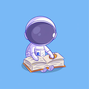 可爱宇航员看书Q版儿童插画