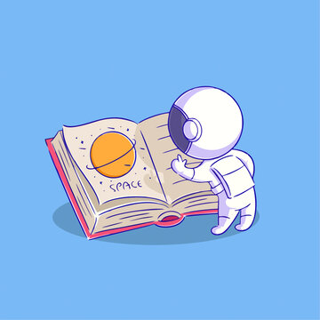 可爱宇航员看书Q版儿童插画