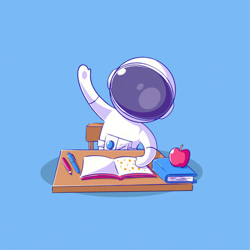 可爱宇航员学生举手Q版儿童插画