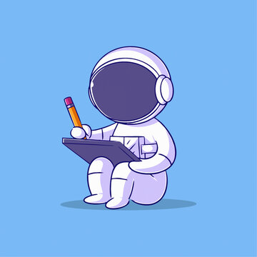 可爱宇航员记录工作Q版儿童插画