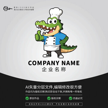 鳄鱼厨师餐饮小吃美食LOGO