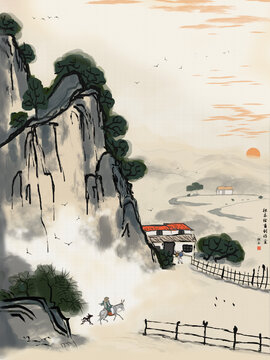 水墨山水画山水画壁画客厅山水画