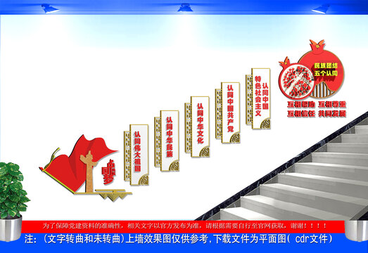 民族团结五个认同楼梯文化墙
