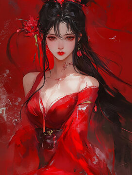 红衣少女设计古风