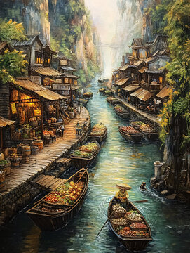 龚滩古镇油画