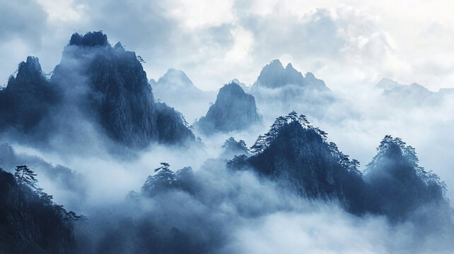 雾漫群峰图片素材