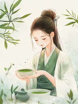 古风美女喝茶品茶