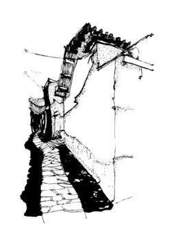 老村老房老街手绘钢笔画