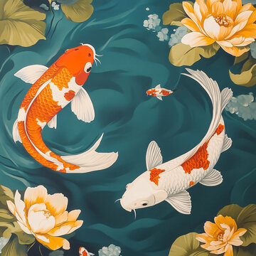 金鲤鱼与莲花