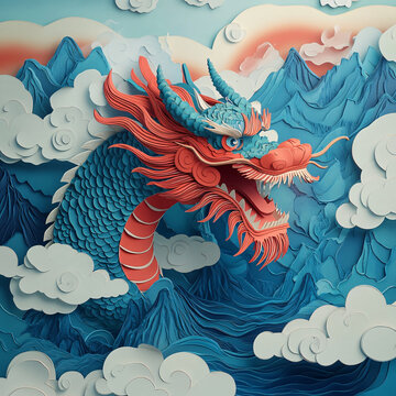 国潮立体纸雕龙