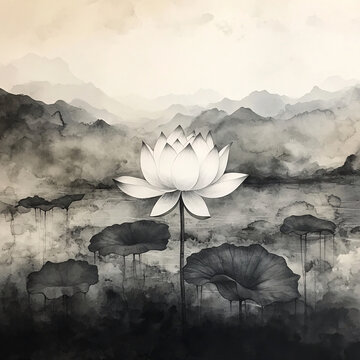 禅意莲花壁画