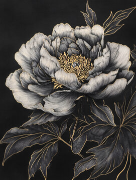 牡丹花线描金轻奢