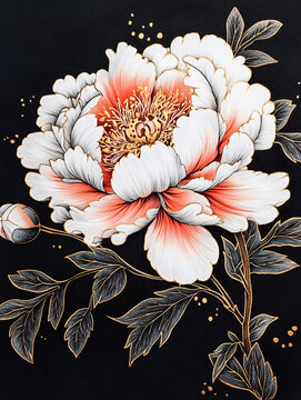 牡丹花线描金轻奢