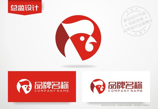 炸鸡店logo鸡头标志