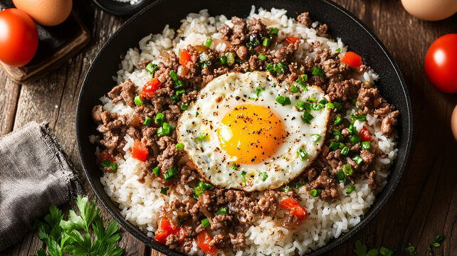 窝蛋牛肉饭