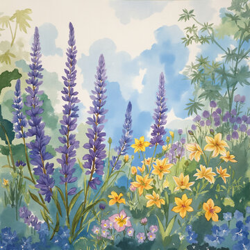 水彩晕染花园花卉梦