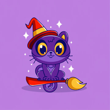 可爱魔法师小猫矢量卡通插画