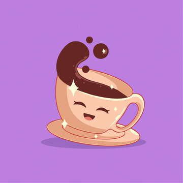 可爱咖啡杯矢量卡通插画