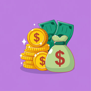可爱趣味钞票金币银行卡信用卡矢量卡通插画