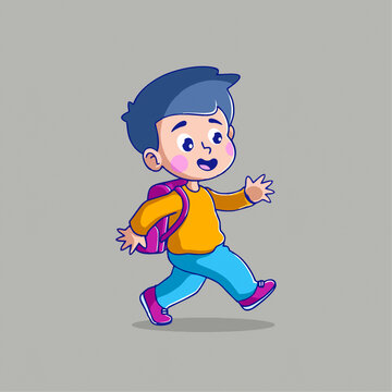 可爱趣味高高兴兴上学学生矢量卡通插画