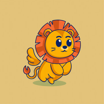 可爱猛兽狮子天使翅膀矢量Q版卡通插画