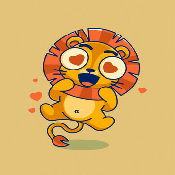 可爱猛兽狮子恋爱脑矢量Q版卡通插画