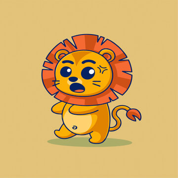 可爱猛兽狮子散步矢量Q版卡通插画