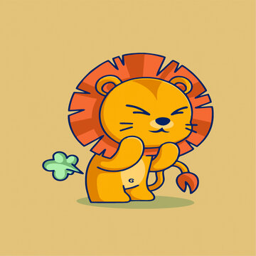 可爱猛兽狮子放屁矢量Q版卡通插画