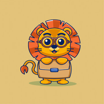 可爱猛兽狮子公文包上班矢量Q版卡通插画