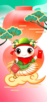 2025春节新年国潮风蛇年卡通蛇设计海报