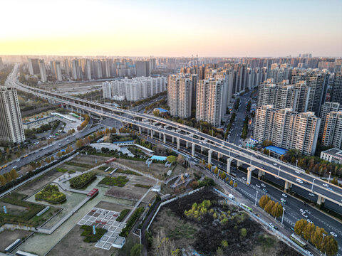 郑州城市居民公园航拍