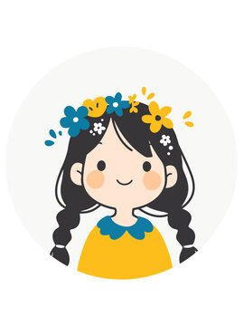 戴花环的女孩插画