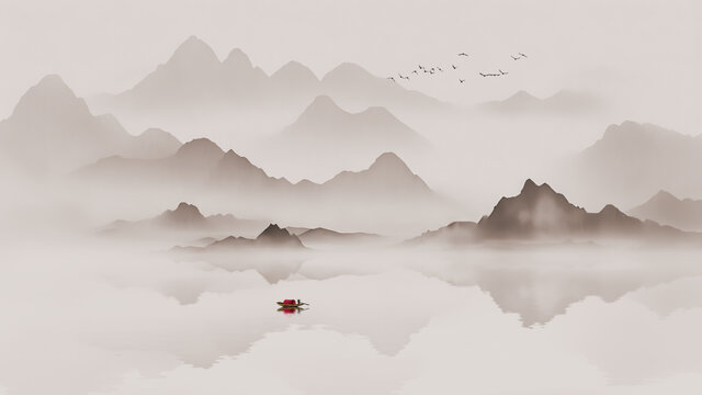 意境水墨山水画