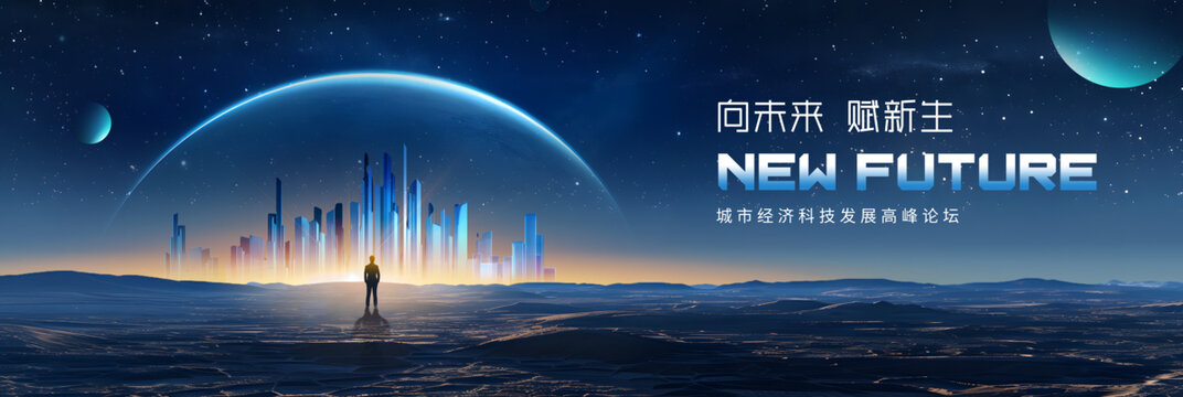 蓝色会议KV主视觉主画面背景