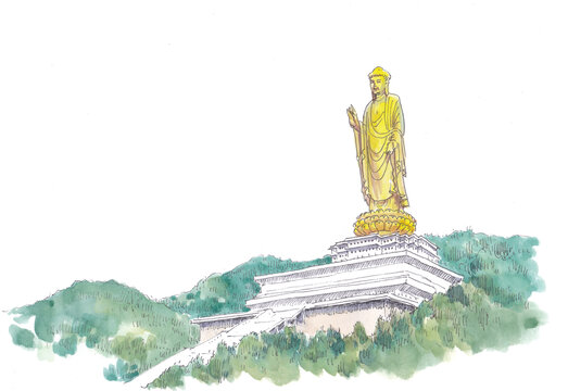 河南平顶山市尧山中原大佛水彩