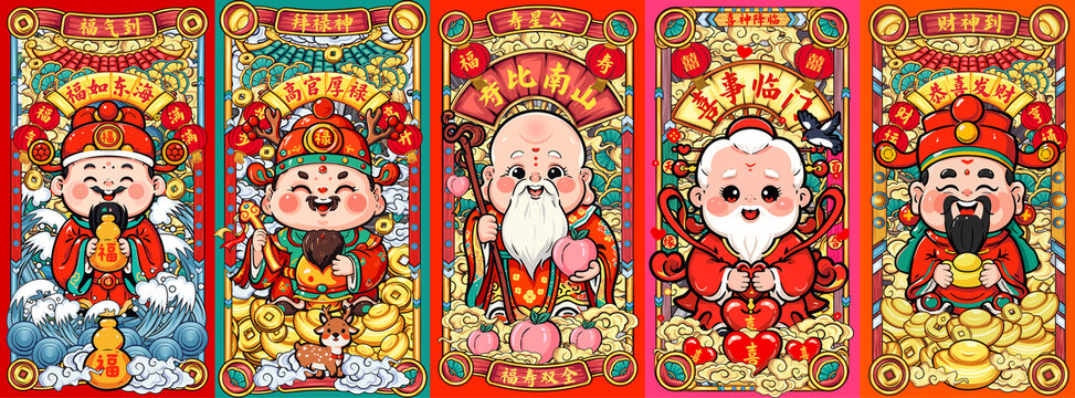 五路财神插画