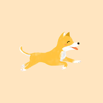 奔跑的狗动物素材手绘插画免扣PNG