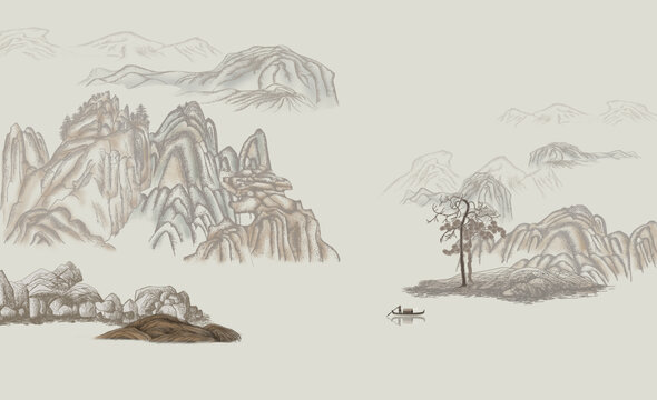 新中式背景墙壁画