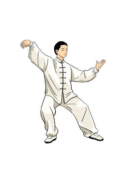打太极人物运动插画