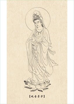 观音立像白描