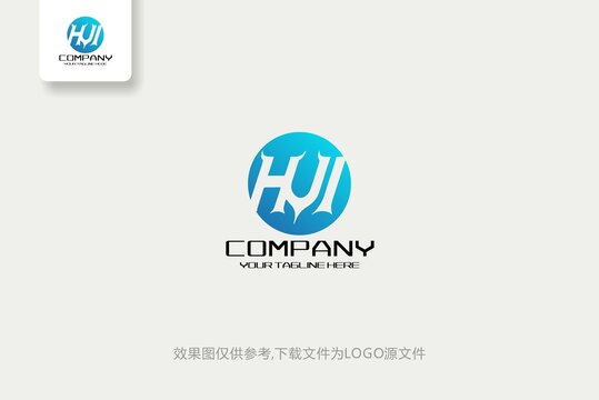 HU字母极简大气蓝色LOGO