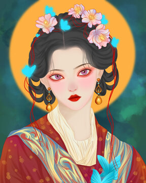 古装敦煌手绘美女插画