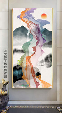 新中式水墨画艺术线条山水抽象玄关装饰画