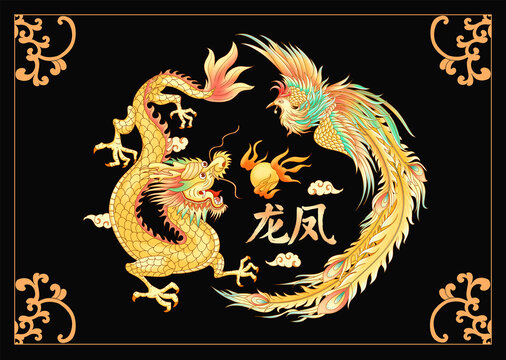 手绘龙凤插画