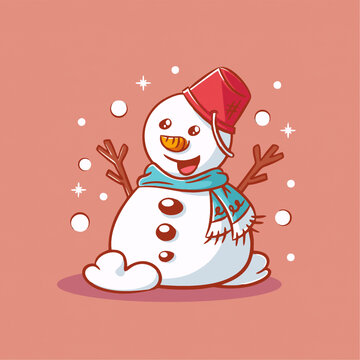 美式雪人雨毛线帽围巾跳舞矢量角色设计