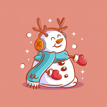 美式雪人雨毛线帽围巾跳舞矢量角色设计