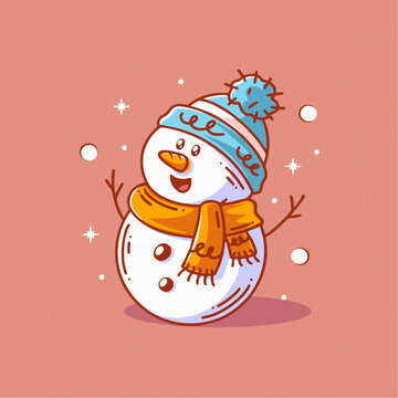 美式雪人雨毛线帽围巾跳舞矢量角色设计