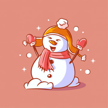 美式雪人雨毛线帽围巾跳舞矢量角色设计