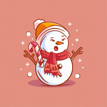 美式雪人雨毛线帽围巾跳舞矢量角色设计